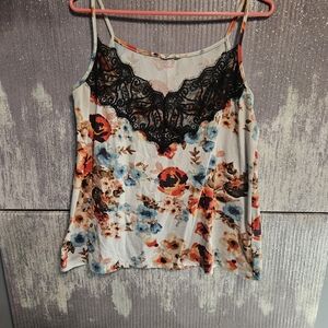 Floral Lace Trim Tank Top